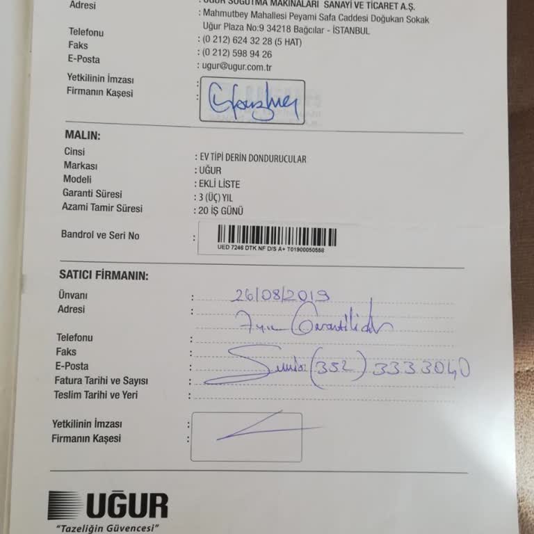 Uğur Derin Dondurucu Kapağı Mekanizması Sorunu