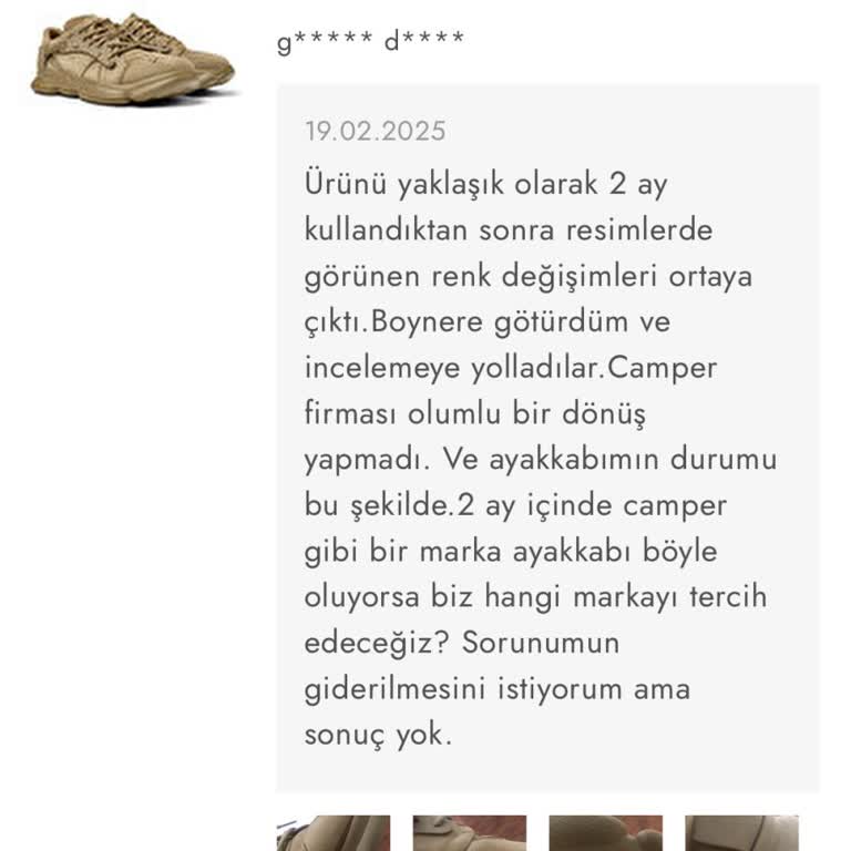 Camper Ayakkabıda 2 Ayda Renk Değişimi Sorunu