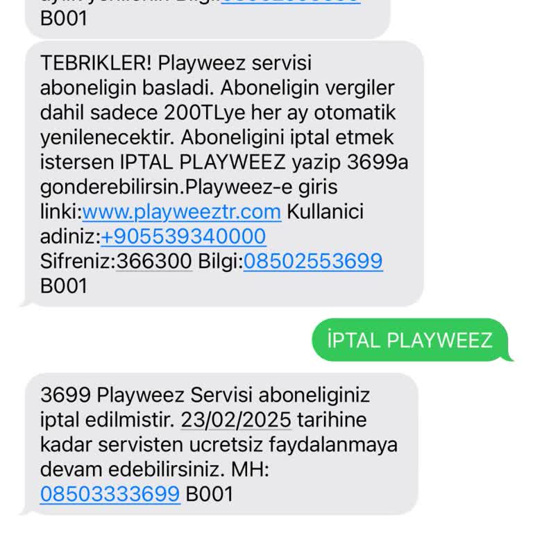 İzinsiz Başlatılan Playweez Aboneliği Ve Kesilen Ücretin İadesi Talebi