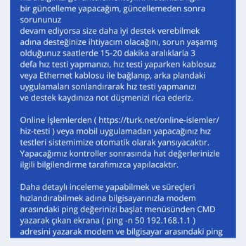 TurkNet İle Sürekli Bağlantı Sorunları Ve Yetersiz Destek