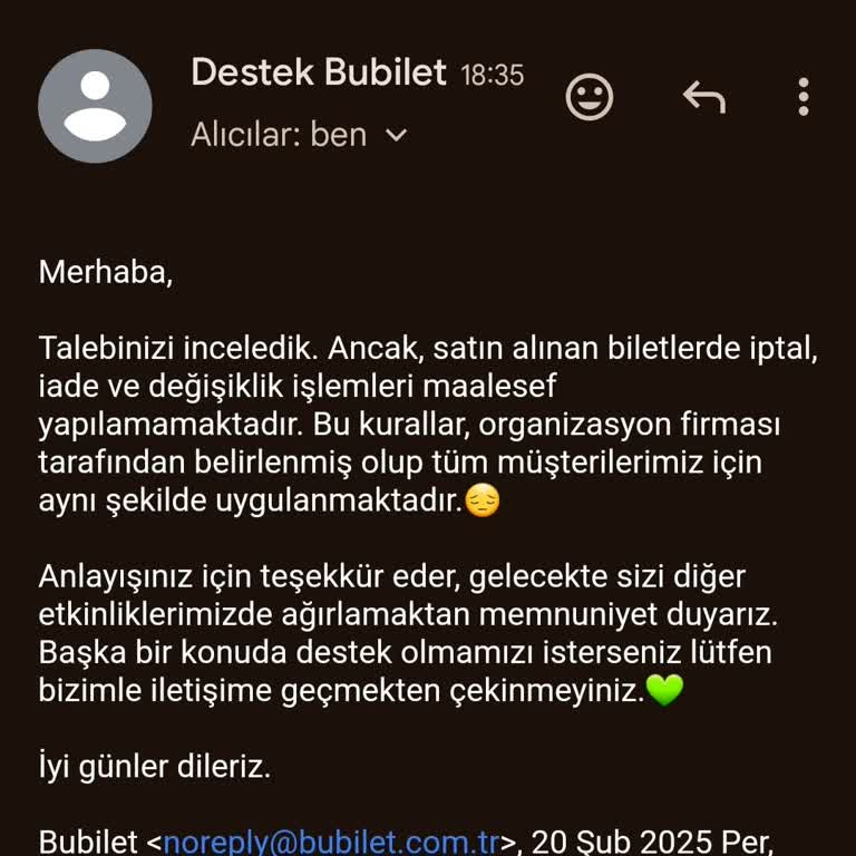 Konser Bilet İptali Talebim Reddedildi
