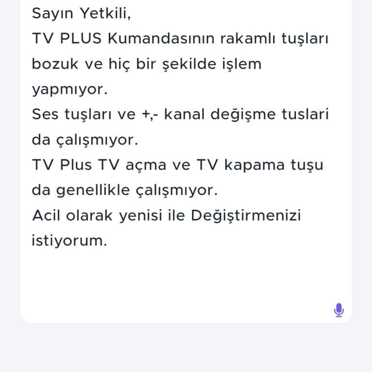 TV Plus Kumandası İşlevsiz: Acil Değişim Talebi