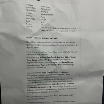 Puma Ayakkabıda Üretim Hatası İddiası