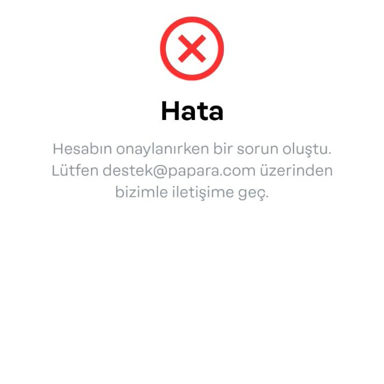 Papara Kart Başvurusunda Doğrulama Sorunu