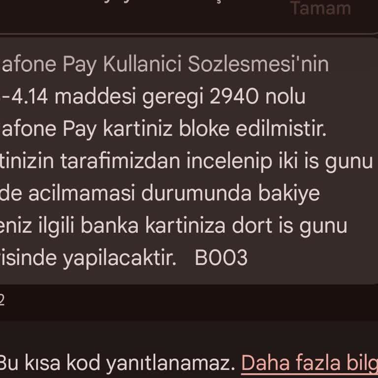 Vodafone Pay Sanal Kartıma Haksız Bloke