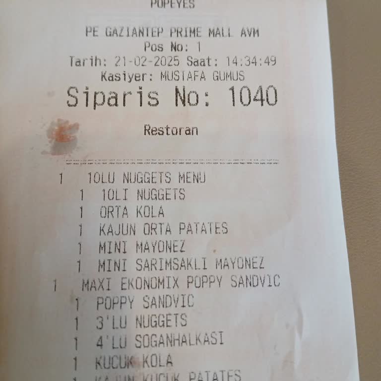 Popeyes Gaziantep'te Eksik Hizmet Ve Olumsuz Personel Davranışı