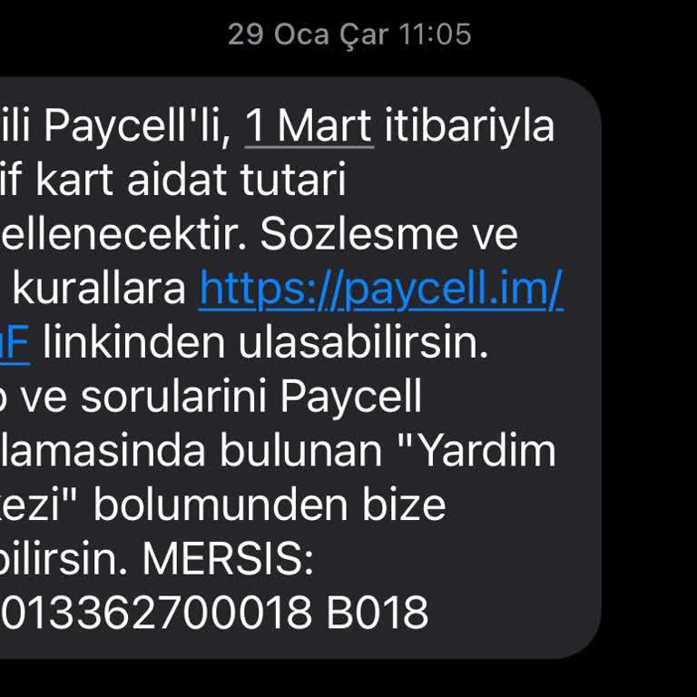 Kullanılmayan Kart İçin Ücret Mesajları