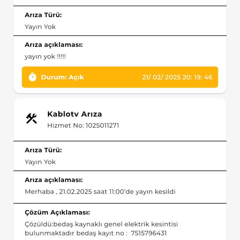 Kablo TV Arıza Kaydı Çözülmüyor