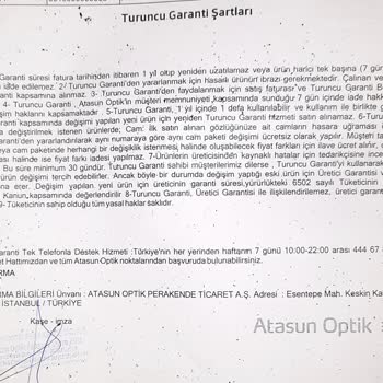 Atasun Optik'te Garanti Ve İletişim Sorunları