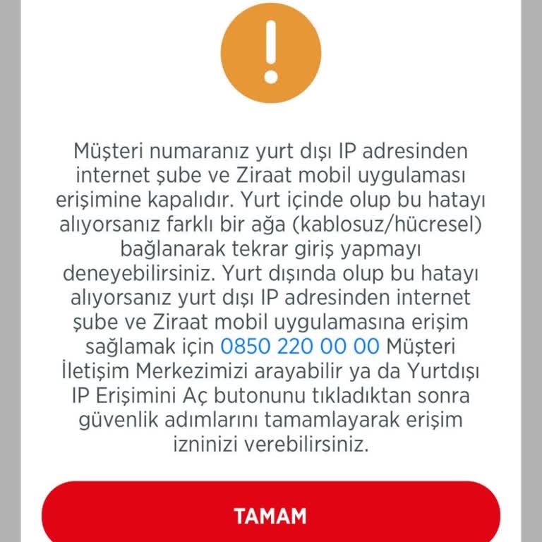 Yurt Dışında Ziraat Mobil Erişim Sorunu