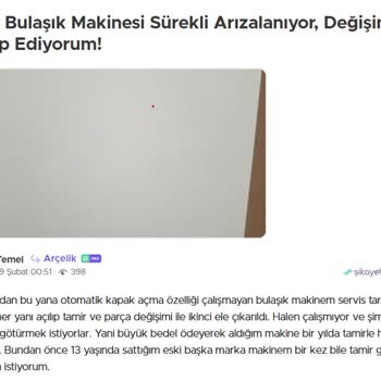 Arçelik Bulaşık Makinesi Kapak Açma Sorunu