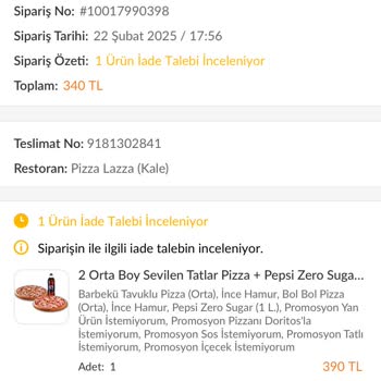 Kestel Şubesi'nden Geç Gelen Pizza Teslimatı
