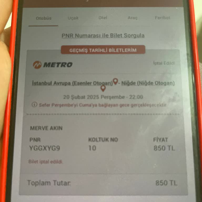 İptal Edilen Bilet İçin Bilgilendirme Eksikliği