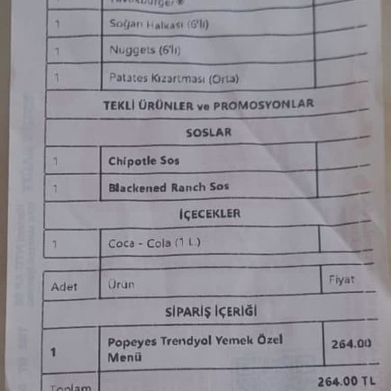 Popeyes Gemlik Şubesinde Sürekli Soğuk Gelen Siparişler