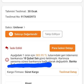 Trendyol Unilever Eksik İade Ücreti