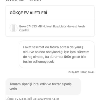 Yanlış Adresle Sipariş İptal Edilemiyor