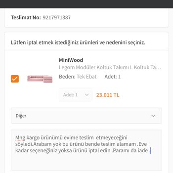 Eve Teslim Edilmeyen Ürün Nedeniyle Mağduriyet