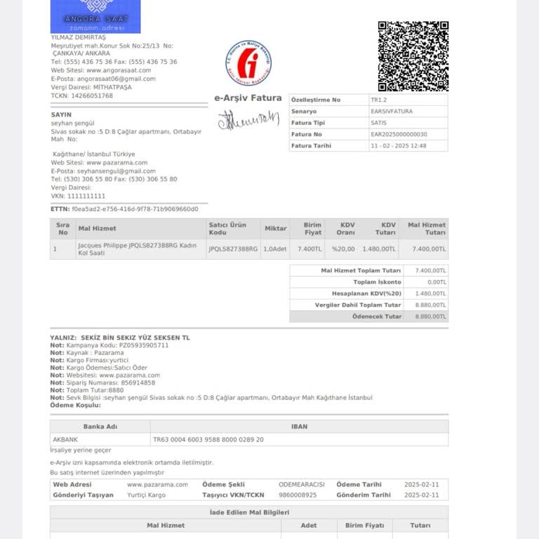 Jelatinsiz Gönderilen Saatin İadesi Reddedildi!