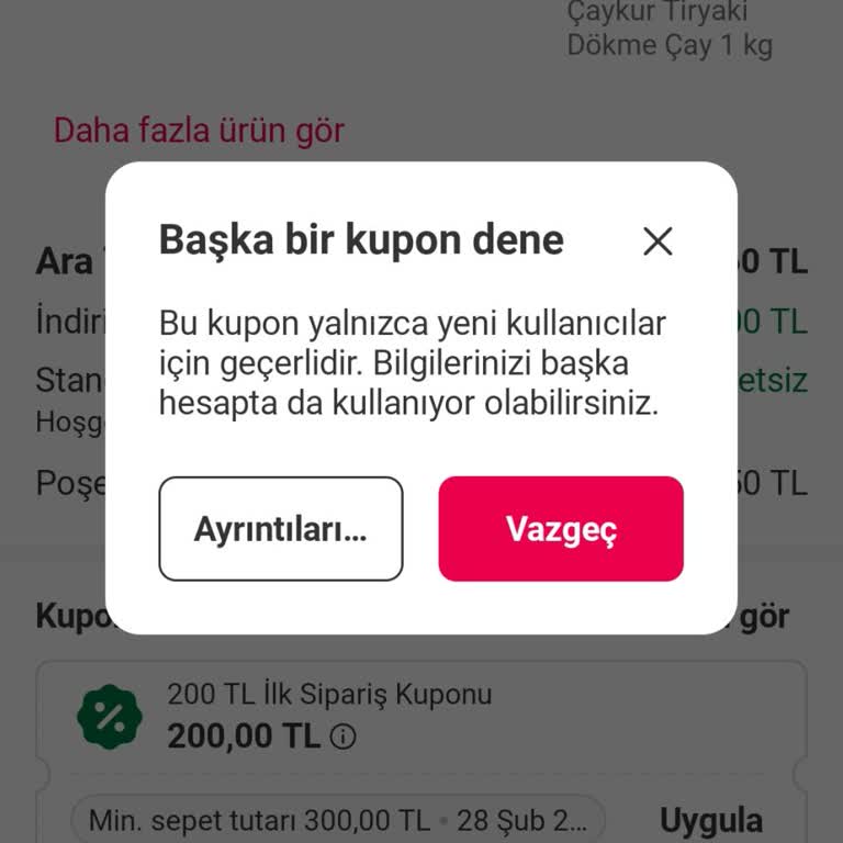 Yemek Sepeti İndirim Kuponu Kullanılamıyor