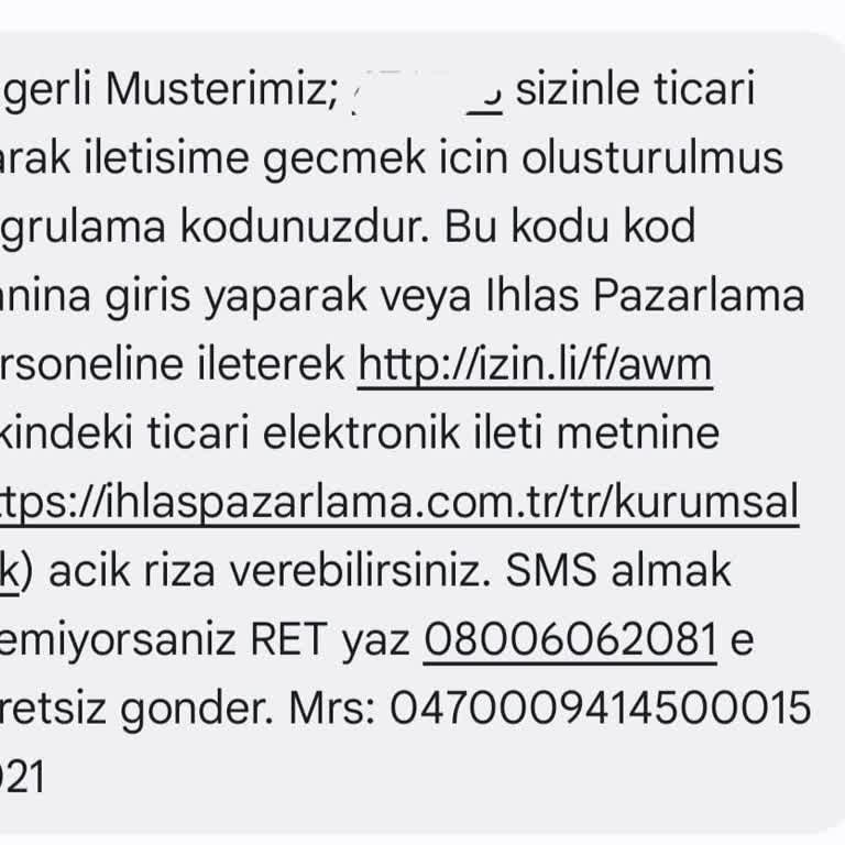 İhlas Pazarlamadan İzinsiz Mesaj Almak