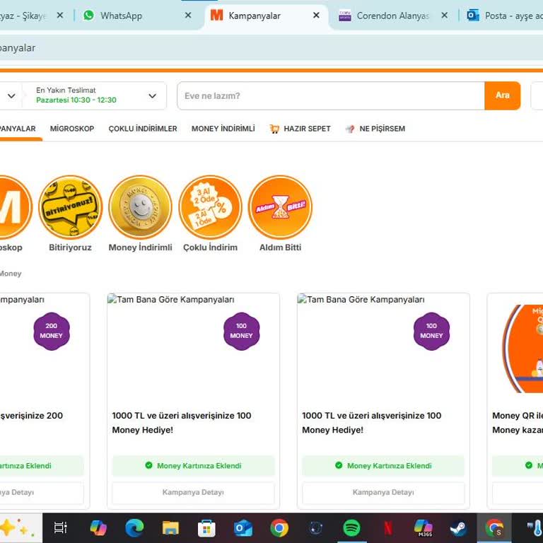 Migros Sanal Market Alışverişimde Eksik Money Puanlar