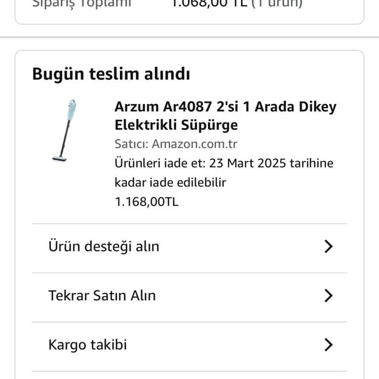 Eksik Filtreyle Gelen Arzum Süpürge Siparişi