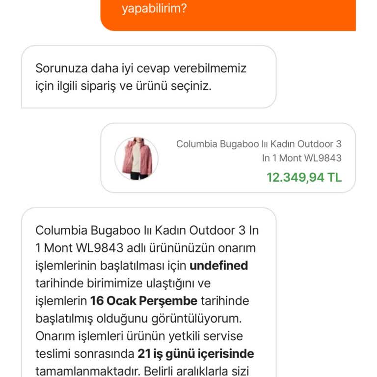 Columbia Montum Tiftiklendi, İade Talebim Yanıtsız Kaldı