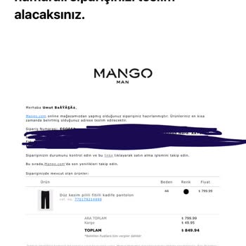 Mango Sipariş İptali Ve Yanıltıcı Bilgilendirme