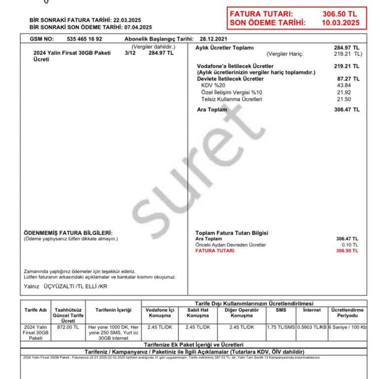 Sözleşmeye Aykırı Yüksek Fatura Şoku