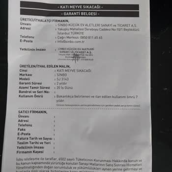 Sinbo Meyve Sıkacağı Çalışmıyor Ve İletişim Sorunu