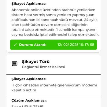 Kablo Net Abonelik Taahhüdü Hatası Ve Çözüm Talebi