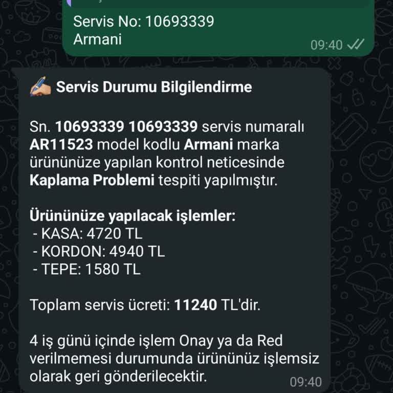 Armani Saatte Garanti Kapsamında Renk Solması Sorunu
