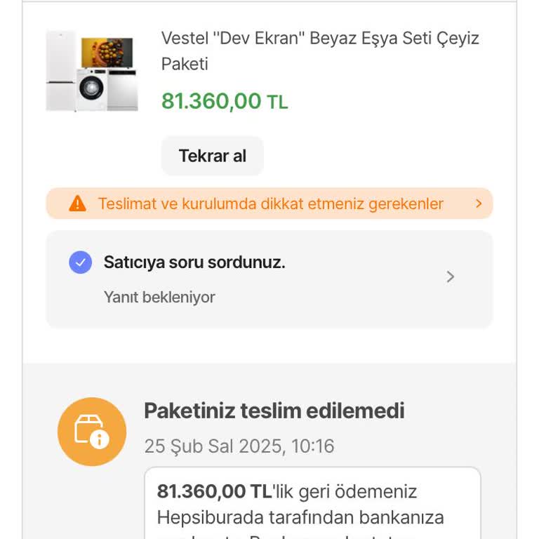 Vestel Çeyiz Seti Siparişinde Stok Ve Fiyat Mağduriyeti