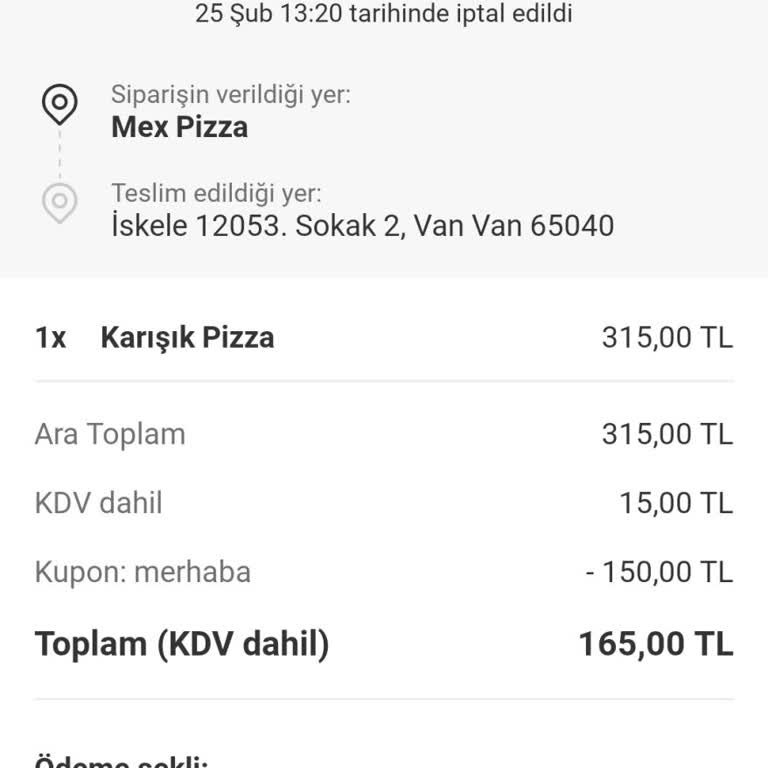 Yemeksepeti Sipariş İptali Sonrası İade Sorunu