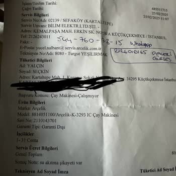 Arızalı Çay Makinesi Ve Yetersiz Servis Deneyimi