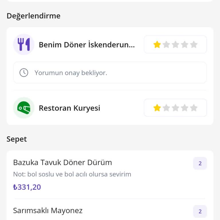 Getir Yemek'ten Gelen Soğuk Ve Hijyen Sorunlu Döner Deneyimi