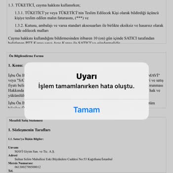 Mavi Uygulamasında Sipariş Sorunu