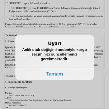 Mavi Uygulamasında Sipariş Sorunu