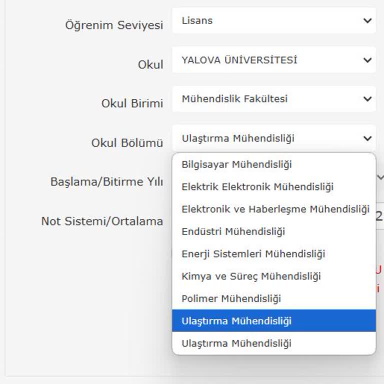 İŞKUR Sisteminde Yanlış Bölüm Seçenekleri