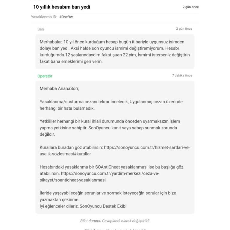 10 Yıllık Hesabın Haksız Yasağı