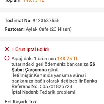 Trendyol Yemek Uygulamasında Sürekli İptal Sorunu