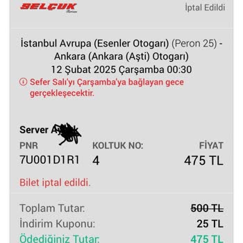 Selçuk Turizm'de İptal Edilen Biletler Ve Mağduriyet