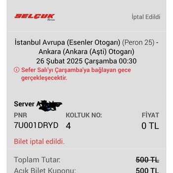 Selçuk Turizm'de İptal Edilen Biletler Ve Mağduriyet