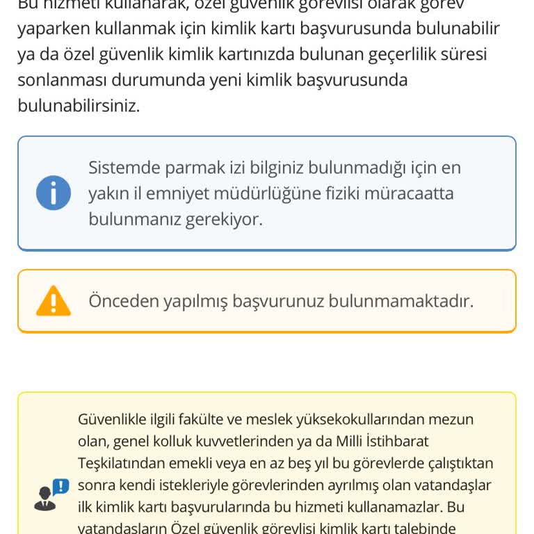 Emniyet Genel Müdürlüğü Özel Güvenlik Kimlik Kartı Parmak İzi Sorunu!