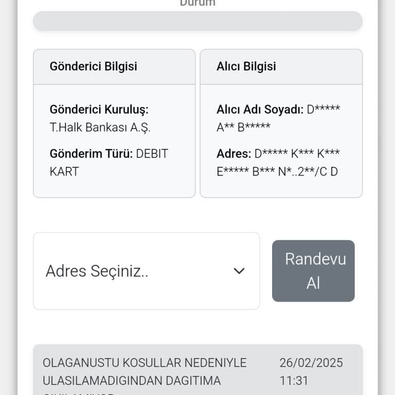 Kartımın Teslim Edilmemesi Ve İletişimsizlik