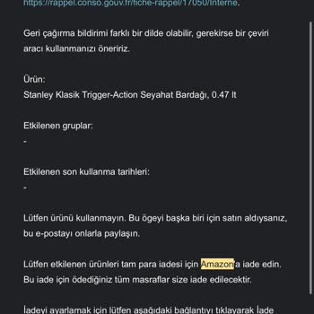 Yanma Riski Taşıyan Termos Ve Amazon'un Yetersiz Çözüm Süreci
