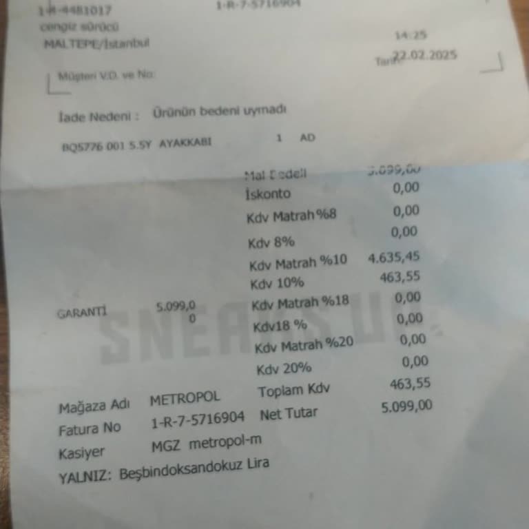 Sneaks Up Mağazasında İade Süreci Sorunu