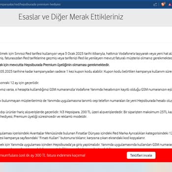 Vodafone Premium Hakkı Kullanımında Sürekli Hata