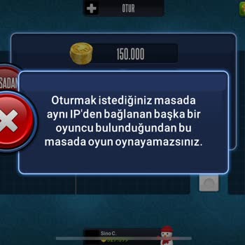 101 Okey Plus Aynı IP Adresi Sorunu Nedeniyle Oyun Eşleşmesi Yapılamıyor