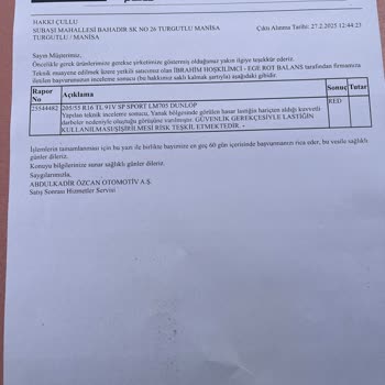 Dunlop Lastiklerinde İmalat Hatası Ve Müşteri Suçlaması